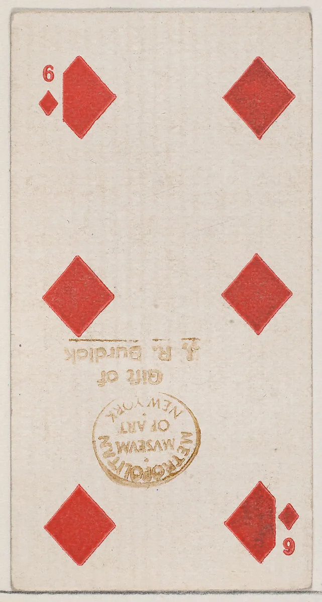 Six Diamonds (red), from the Playing Cards series (N84) for Duke brand cigarettes — W. Duke, Sons & Co.