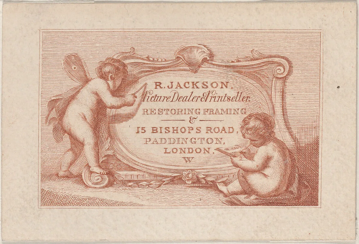 Trade Card for Robert Jackson, Picture Dealer, Printseller, and Restorer — Anonymous, British, 19th century