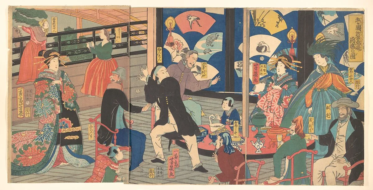 Gok'koku o Gankirō sakamori no zu|The Five Nations Enjoying a Drunken Revel at the Gankirō Tea House — Utagawa Yoshiiku