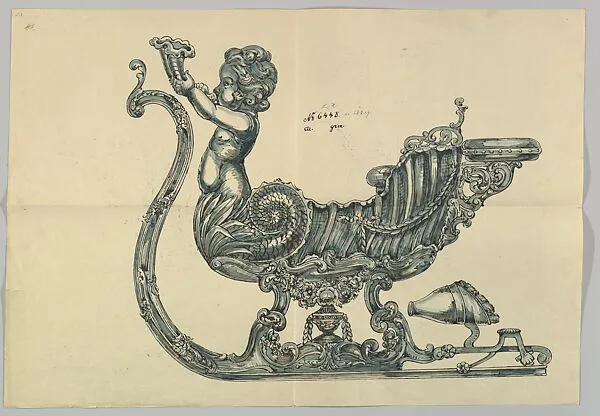 Design for Silver Sleigh Dish, its Body Formed out of a Shell and Triton — Anonymous, Czech, early 20th century