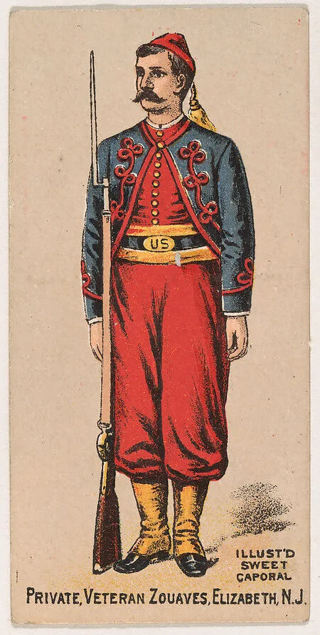 Private, Veteran Zouaves, Elizabeth, New Jersey, from the Military Series (N224) issued by Kinney Tobacco Company to promote Sweet Caporal Cigarettes — Kinney Brothers Tobacco Company