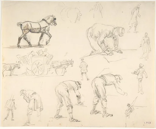Studies of Soldiers and Cart Horses