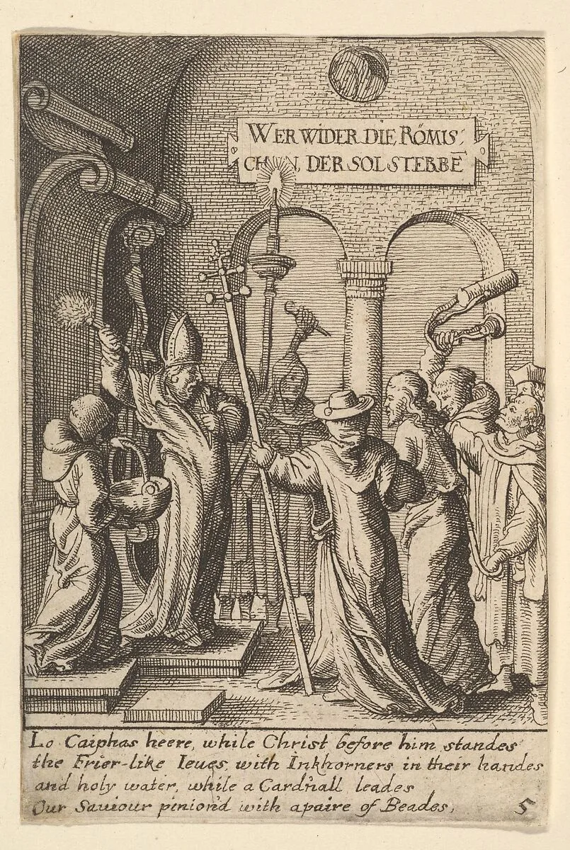Jesus before Caiaphas — Wenceslaus Hollar|Hans Holbein the Younger