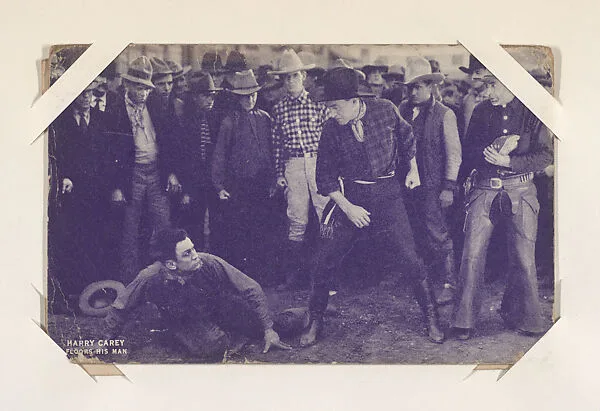 Harry Carey floors his man from Western Stars or Scenes Exhibit Cards series (W412) — Unknown