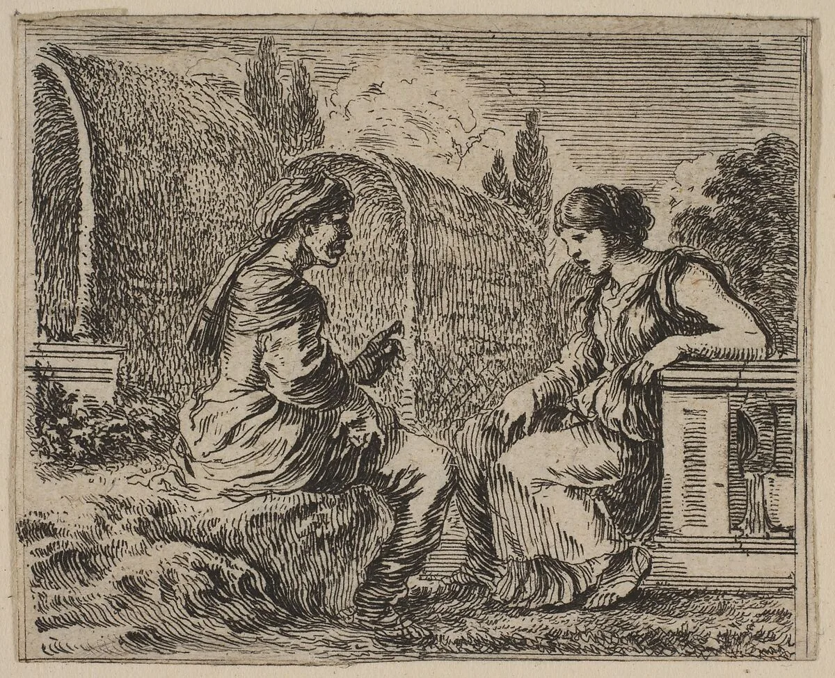 Vertumnus and Pomona, from 'Game of Mythology' (Jeu de la Mythologie) — Stefano della Bella|Jean Desmarets de Saint-Sorlin|Henri Le Gras|Louis XIV, King of France|Cardinal Jules Mazarin