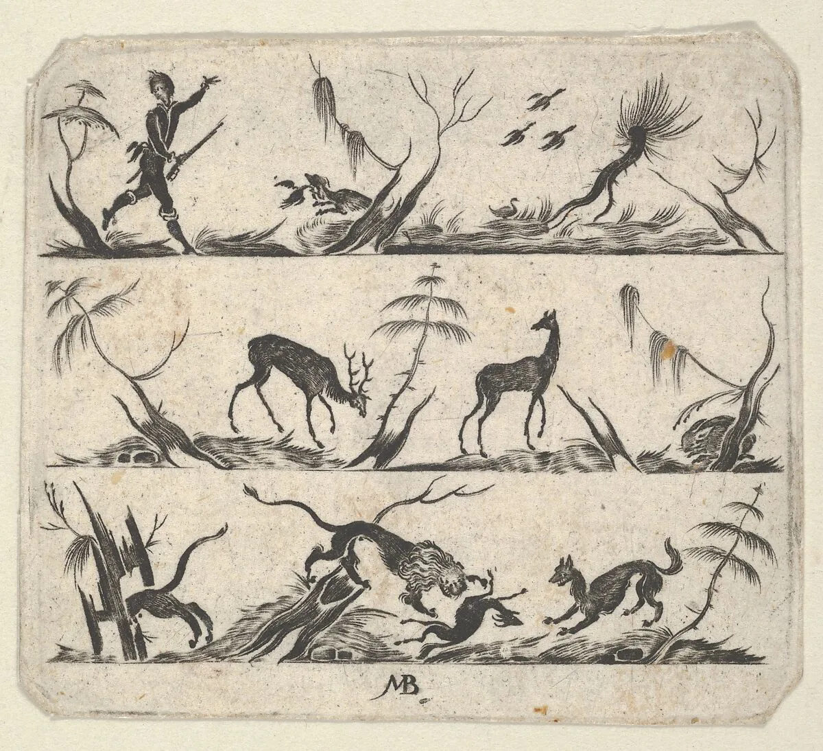Blackwork Design for Goldsmithwork with a Hunter and Animals — Mathais Beitler