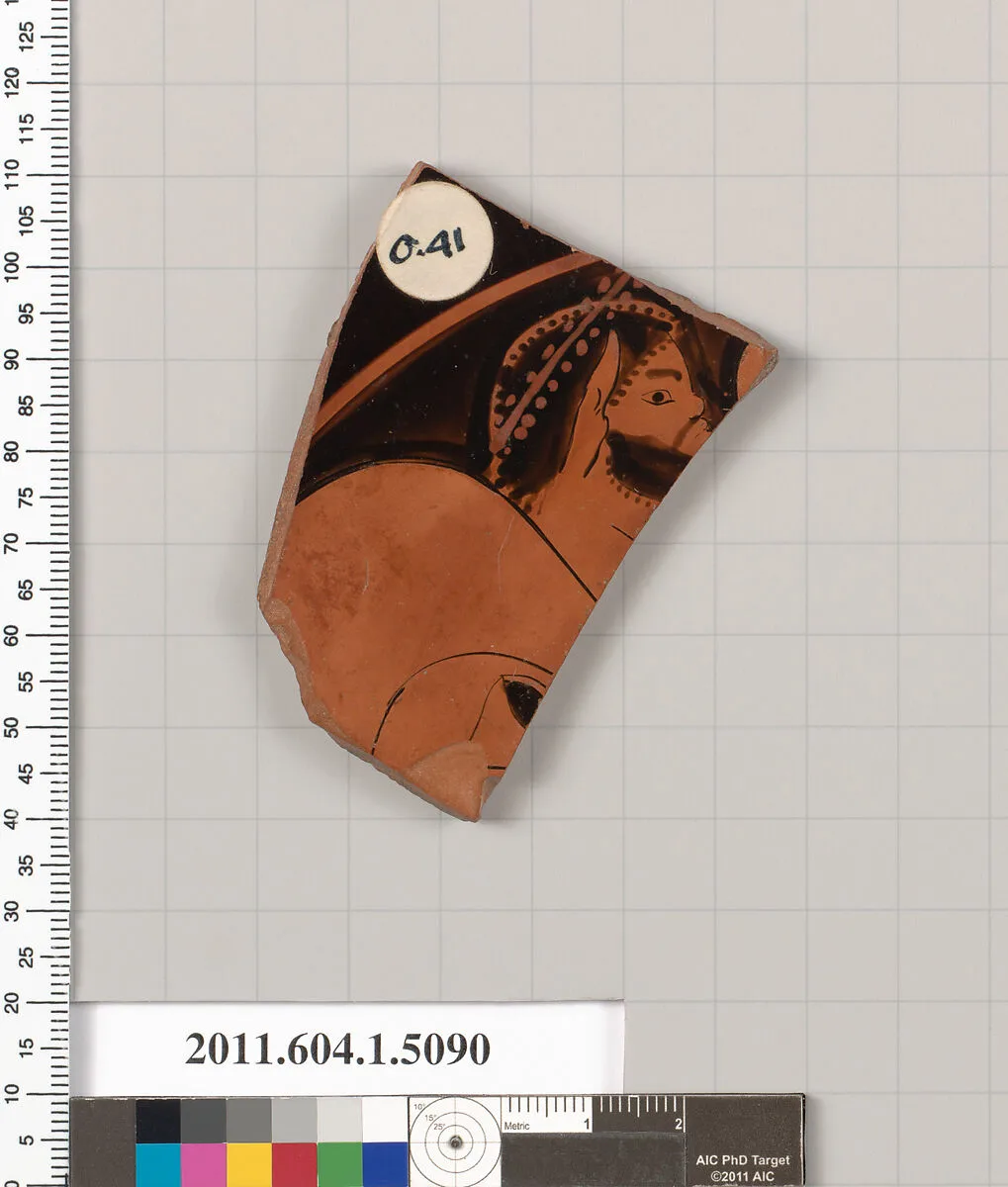 Terracotta fragment of a kylix (drinking cup) — Nikosthenes Painter
