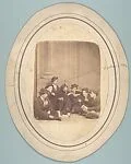 [Seven Men, Including Walker Evans I, Seated on Floor with Wine Bottle and Playing Cards]