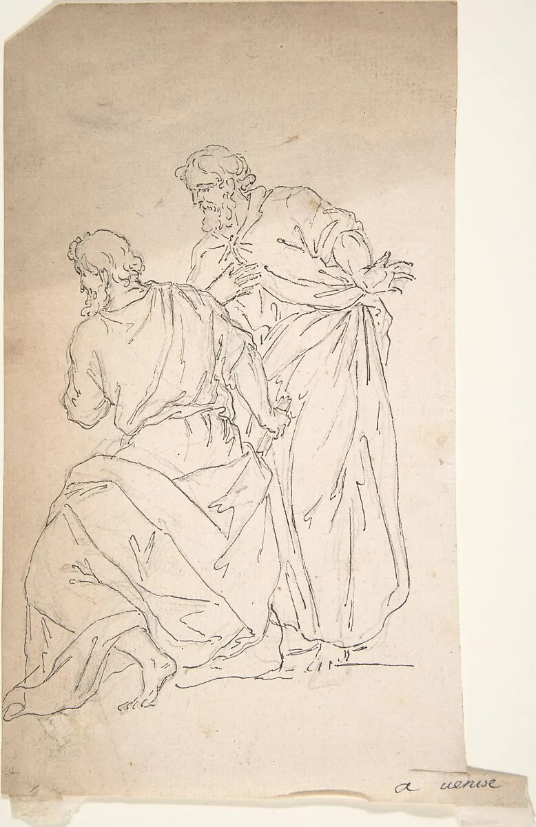 Sketch of Two Male Figures in Classical Costume — Anonymous, French, 18th century