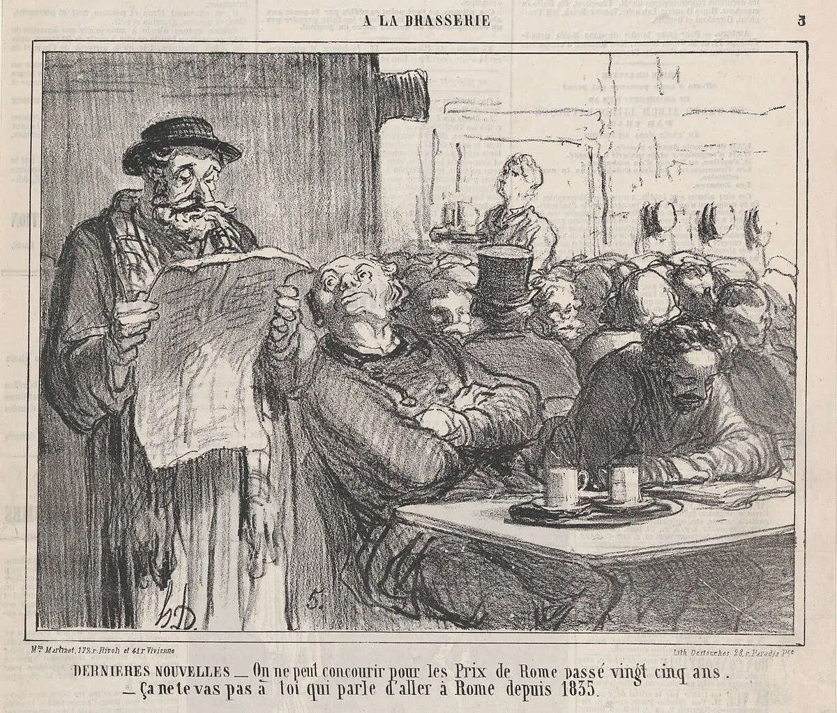 Latest news, from 'In the pub,' published in Le Charivari, December 30, 1863 — Honoré Daumier|Aaron Martinet|Destouches