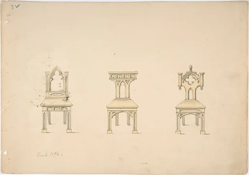Design for Three Gothic Style Wooden Chairs