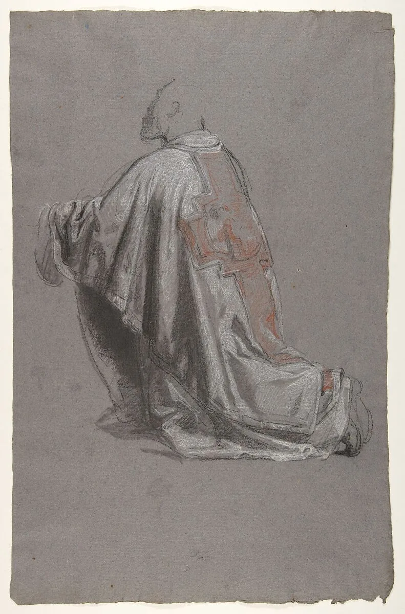 Drapery Study for a Bishop (lower register); verso: Sketch of a sleeve; (studies for wall paintings in the Chapel of Saint Remi, Sainte-Clotilde, Paris, 1858) — Isidore Pils