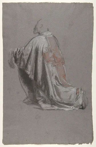 Drapery Study for a Bishop (lower register); verso: Sketch of a sleeve; (studies for wall paintings in the Chapel of Saint Remi, Sainte-Clotilde, Paris, 1858)