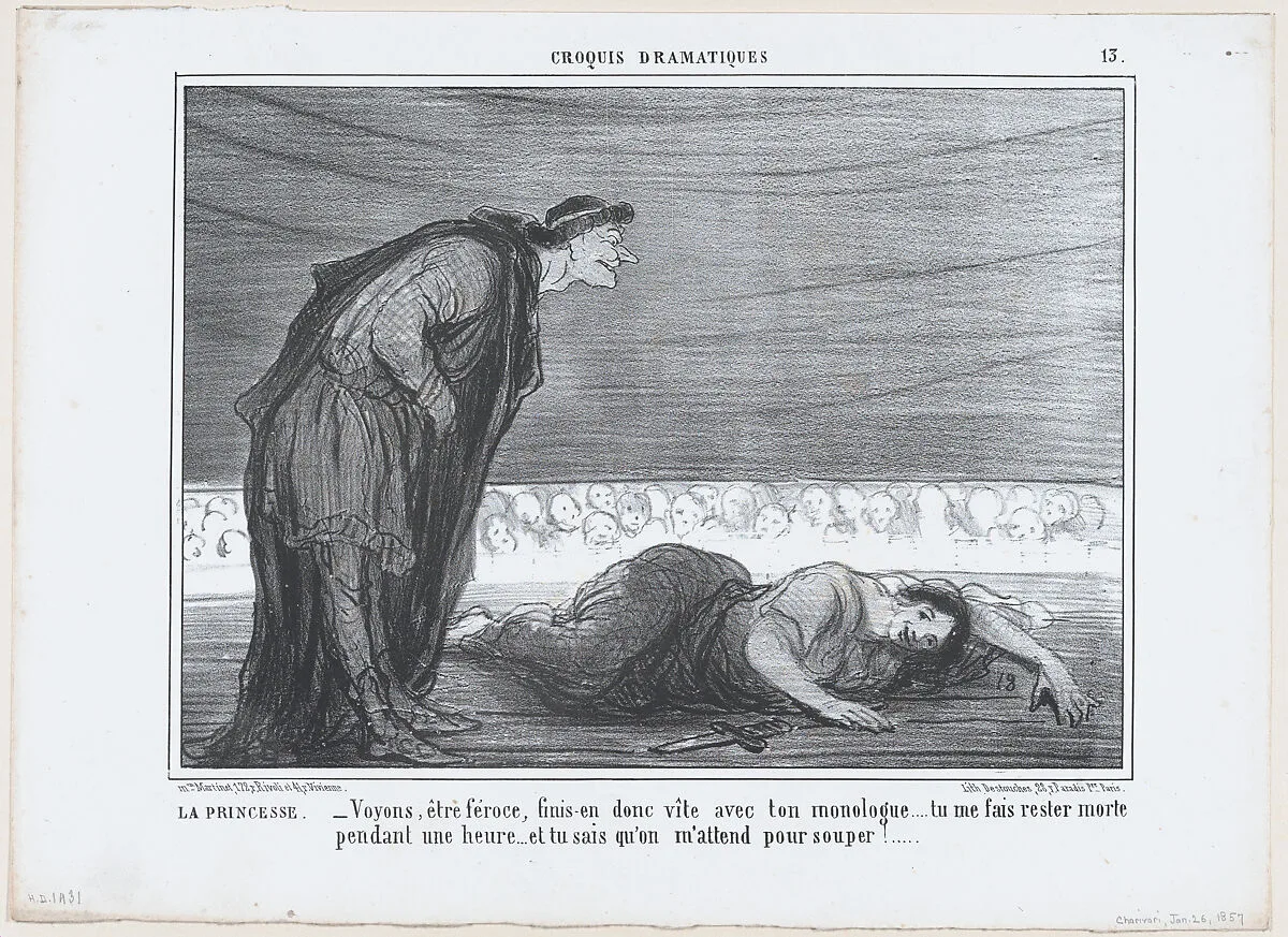 La Princesse. –Voyons, être féroce, finis-en..., from Croquis Dramatiques, published in Le Charivari, January 26, 1857 — Aaron Martinet|Honoré Daumier|Destouches