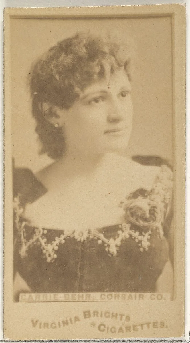 Carrie Behr, Corsair Co., from the Actors and Actresses series (N45, Type 1) for Virginia Brights Cigarettes — Allen & Ginter