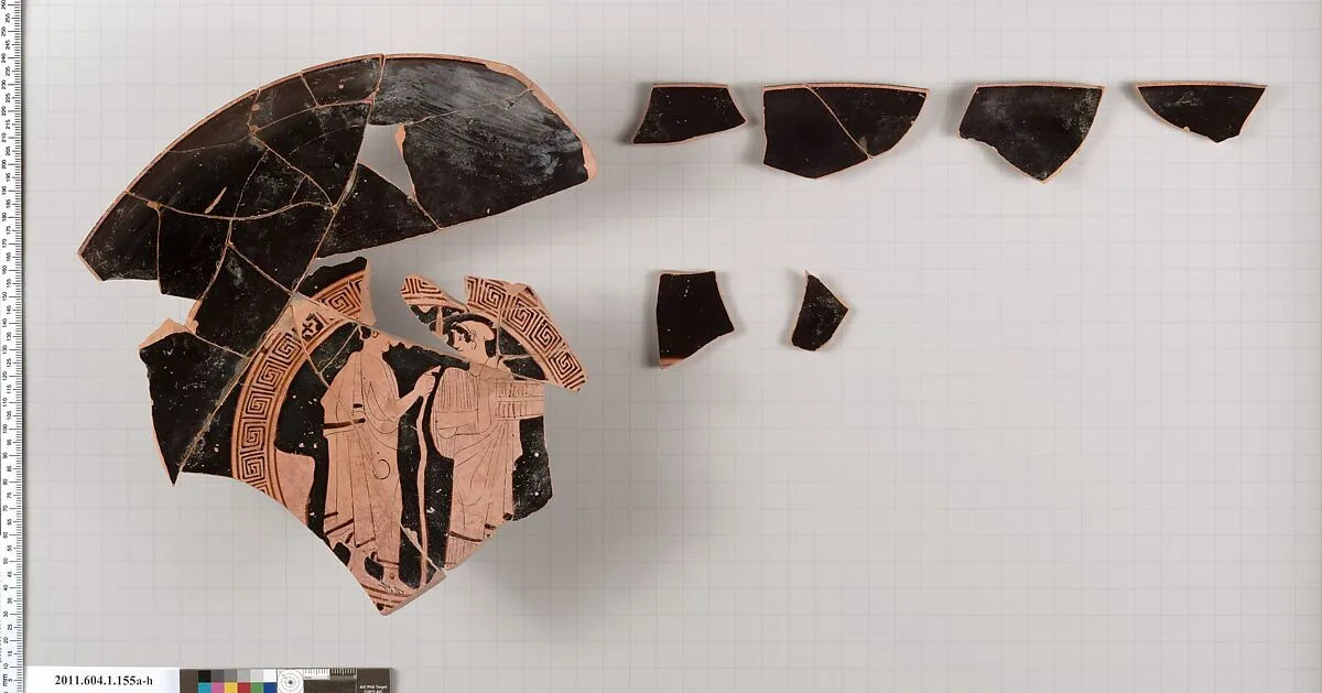 Terracotta fragments of a kylix (drinking cup) — Comacchio Painter