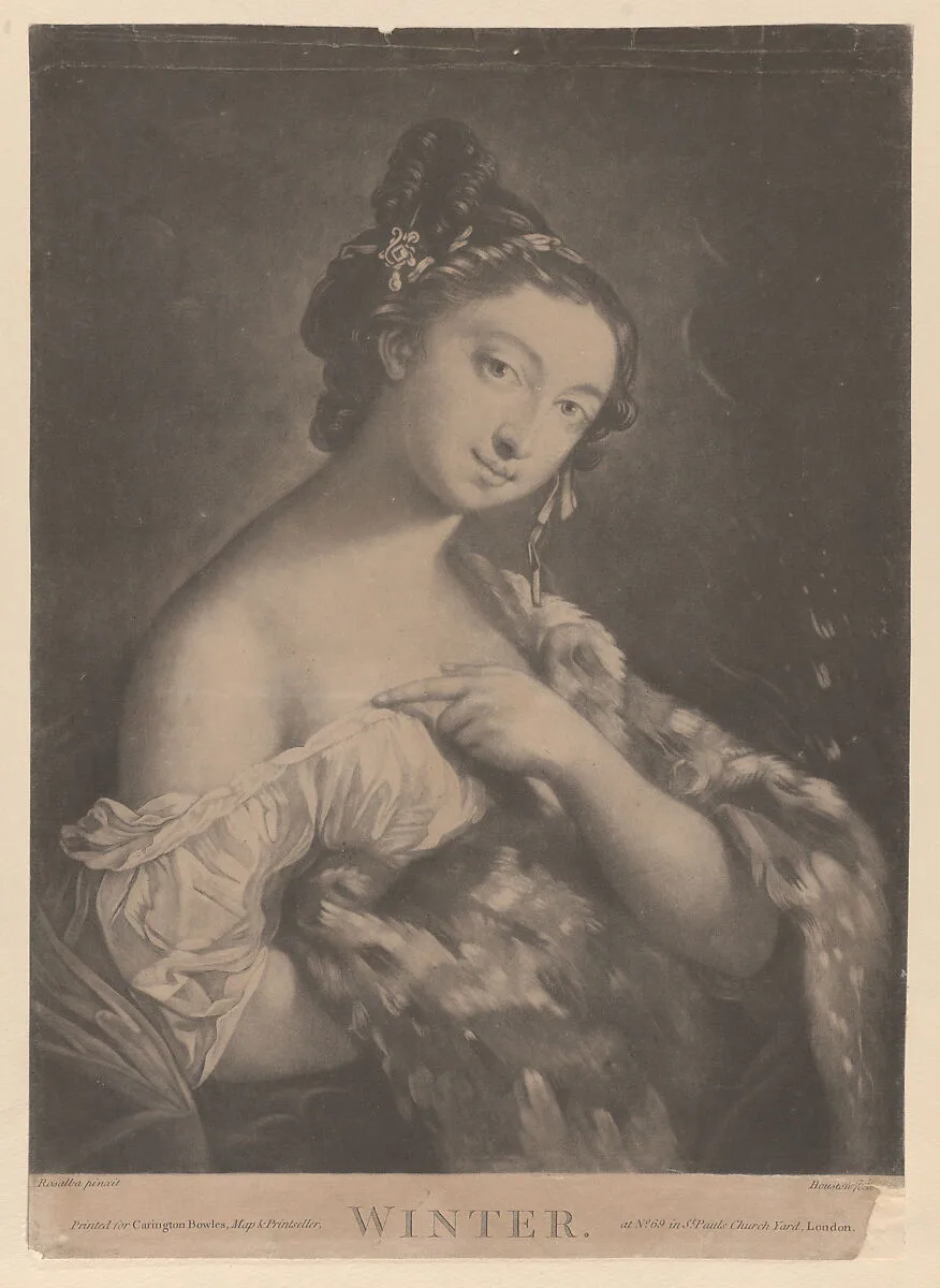 Winter: a woman holding a spotted fur mantle — Richard Houston|Carington Bowles I|Rosalba Carriera