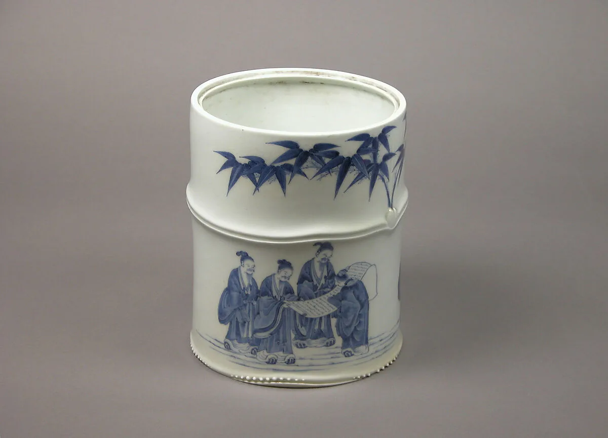 染付竹林の七賢文水指|Water Jar (Mizusashi) with the Seven Sages of the Bamboo Grove — Unknown