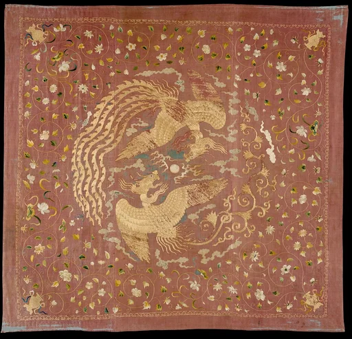 元 團鳳紋繡片|Panel with Phoenixes and Flowers