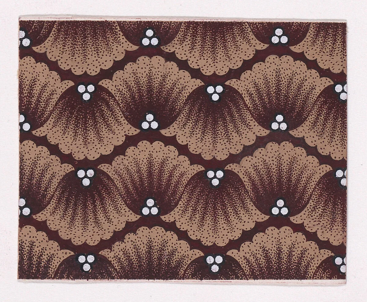 Textile Design with Horizontal Garlands of Alternating Palmettes Decorated with Trefoils of Pearls — Anonymous, Alsatian, 19th century
