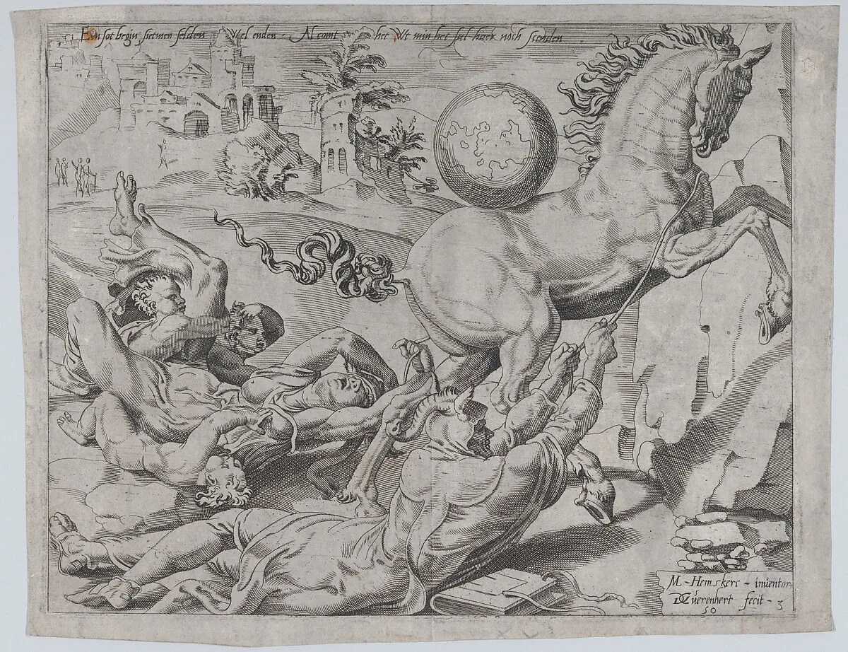 The World Carrying Away Knowledge and Love, from The Unrestrained World, plate 3 — Dirck Volckertsz Coornhert|Maarten van Heemskerck