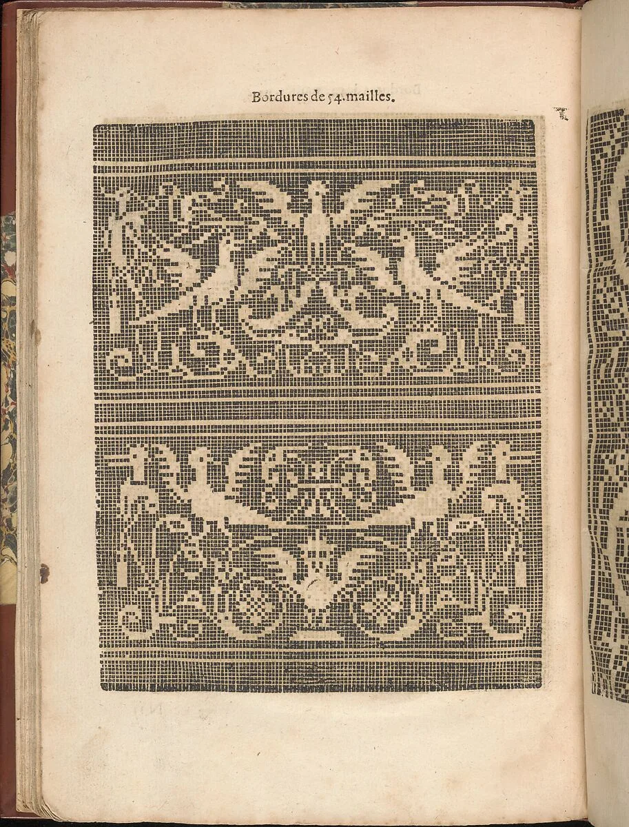 Les Secondes Oeuvres, et Subtiles Inventions De Lingerie du Seigneur Federic de Vinciolo Venitien, page 50 (verso) — Federico de Vinciolo|Jean Le Clerc|Catherine de Bourbon