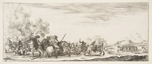 A battle on horseback, from "Peace and War" (Divers desseins tant pour la paix que pour la guerre)