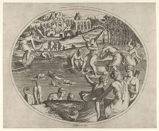 Diana and Her Nymphs Pursuing a Stag, from "Three Prints on Hunting and Fishing"