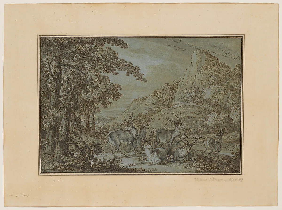 Landscape with Stags — Johann Elias Ridinger