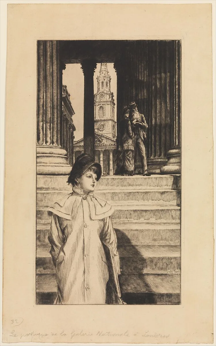 The Portico of the National Gallery, London — James Tissot