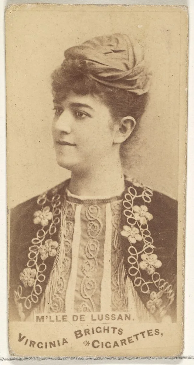 Mlle. de Lussan, from the Actors and Actresses series (N45, Type 1) for Virginia Brights Cigarettes — Allen & Ginter