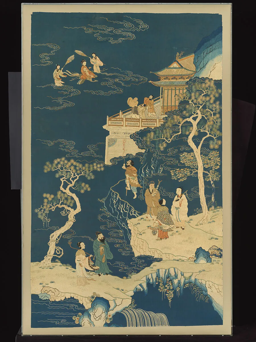 清 刺繡群仙賀壽圖|Panel with immortals — Unknown