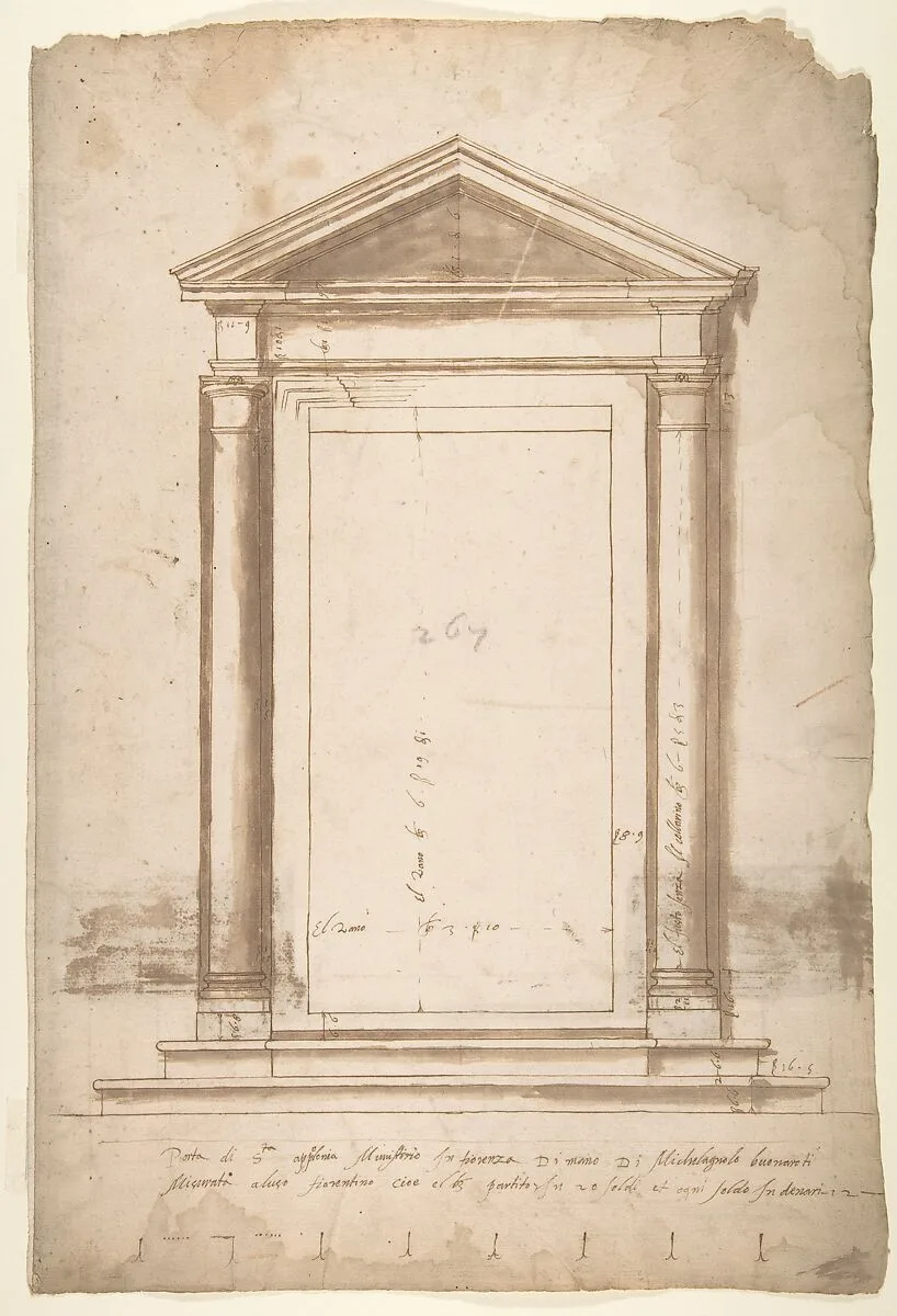 Sant'Apollonia, portal, elevation (recto) Sant'Apollonia, portal, plan (verso) — Anonymous, French, 16th century