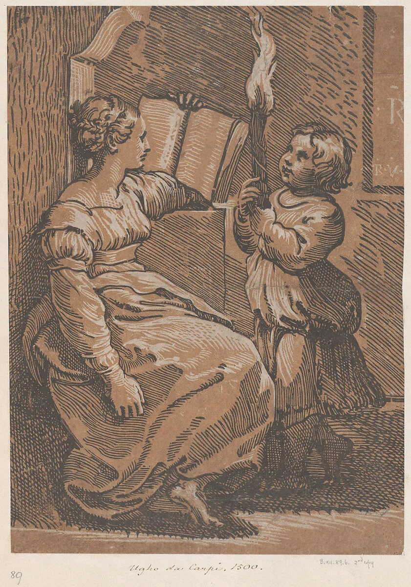A Sibyl Reading a book facing right — Ugo da Carpi|Raphael (Raffaello Sanzio or Santi)