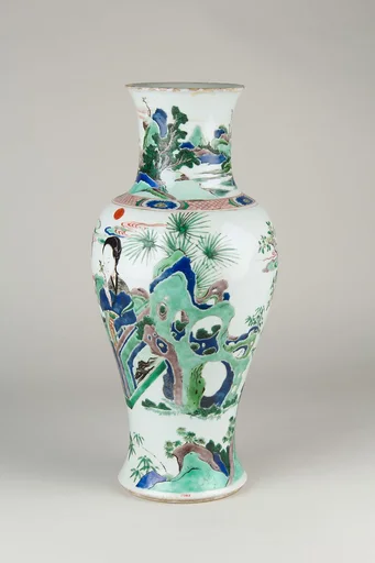 清康熙 景德鎮窯五彩庭園仕女圖瓶|Vase