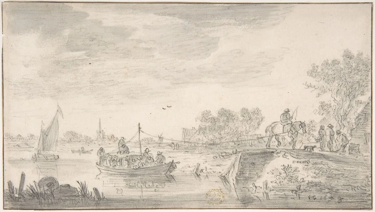 River Scene with Towboat — Jan van Goyen