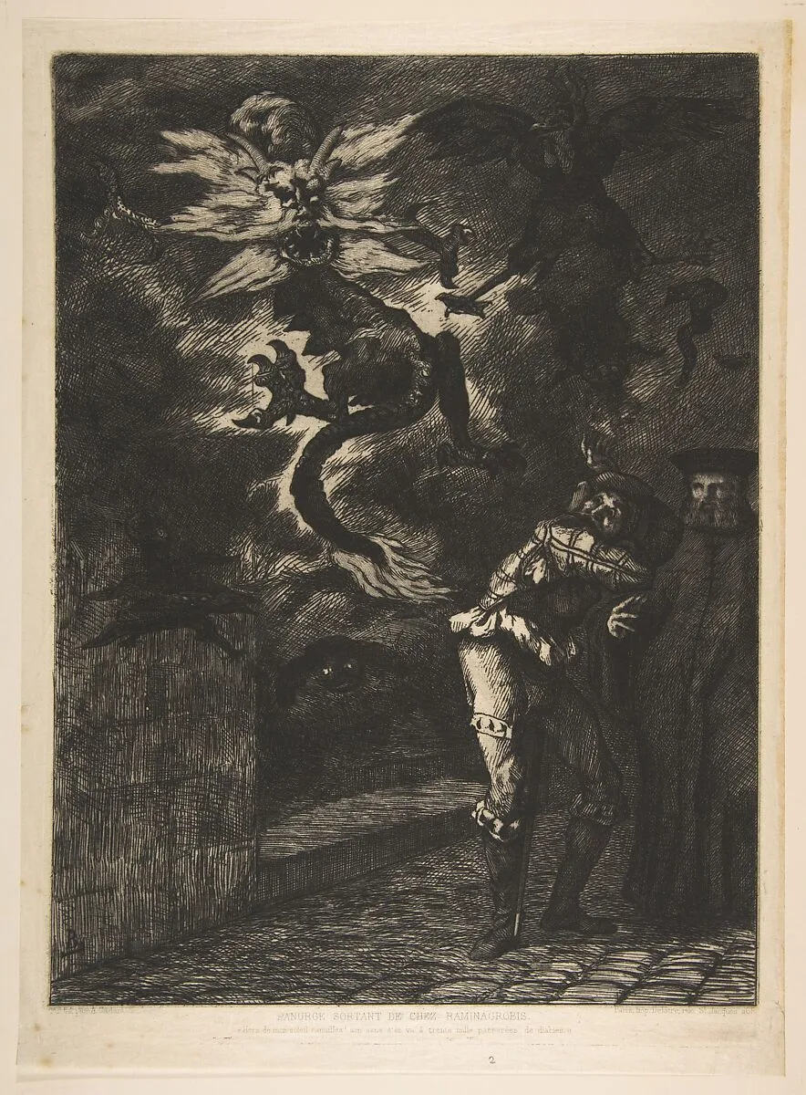 Panurge sortant de chez Raminagrobis — Félix Bracquemond|Alfred Cadart|François Rabelais|Auguste Delâtre