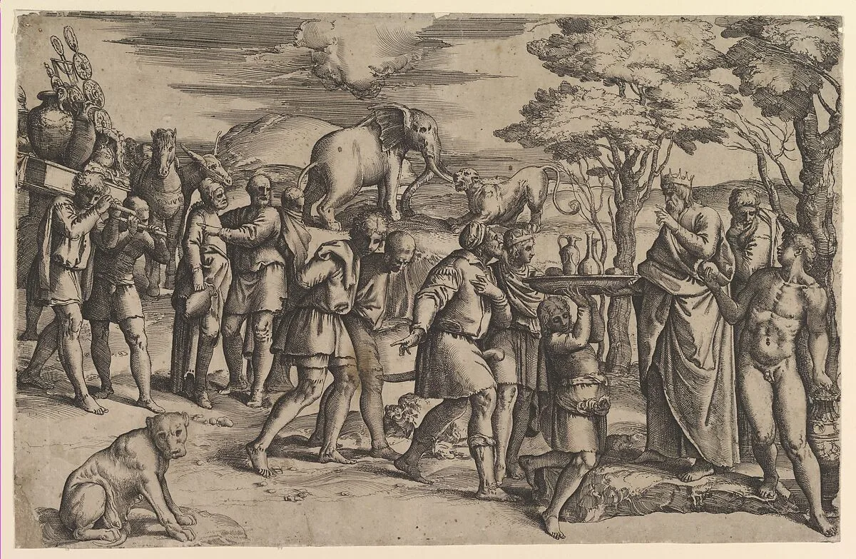 Melchizadek offering bread and wine to Abraham — Battista Franco
