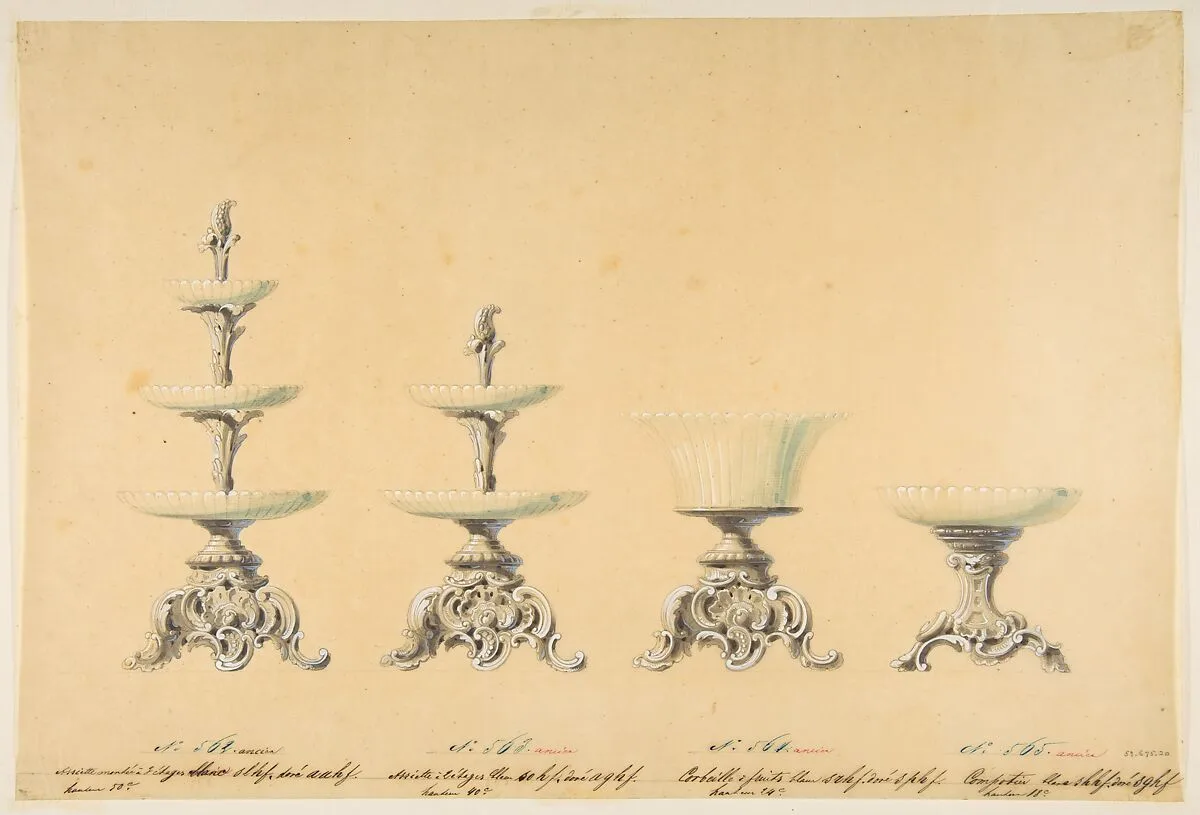 Four Designs for Tiered Serving Dishes — Anonymous, French, 19th century