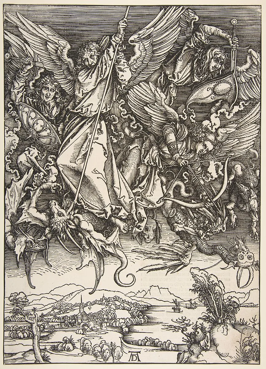 Saint Michael Fighting the Dragon, from The Apocalypse — Albrecht Dürer