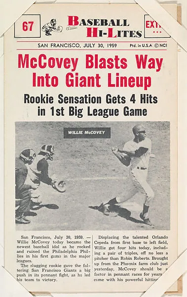 Willie McCovey #67 from Nu-Card Baseball Hi-Lites series (W460) — Nu-Card, Inc.