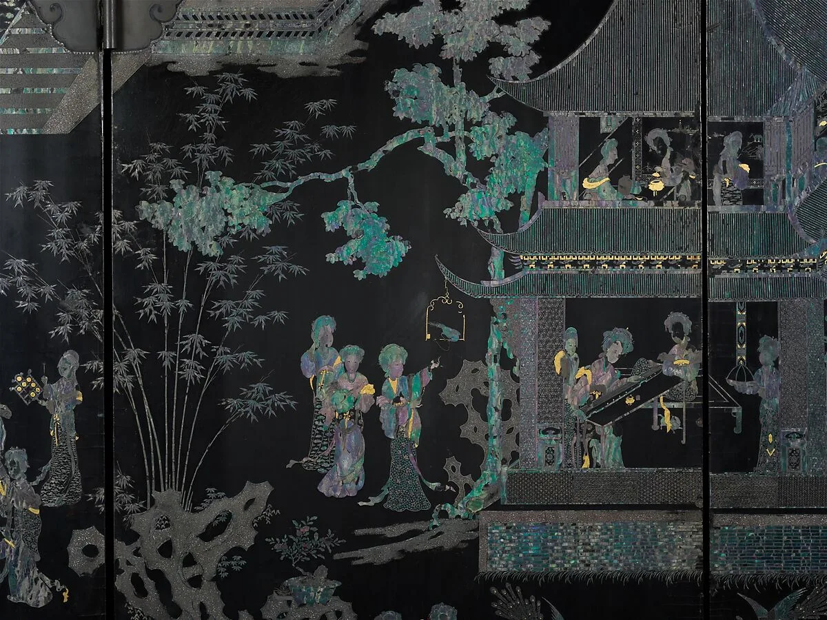 清康熙 黑漆嵌螺鈿仕女圖屏風|Women in a Palace — Unknown