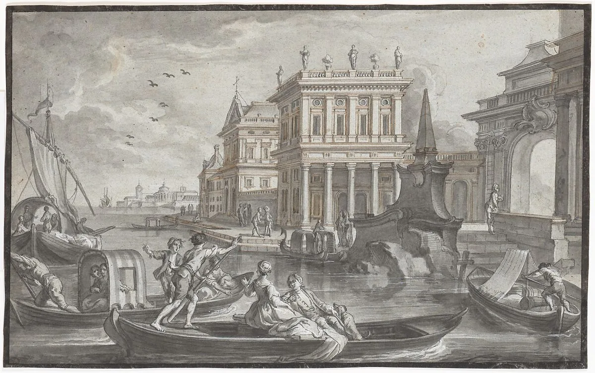 Canal Scene with a Palazzo — Johann Wolfgang Baumgartner