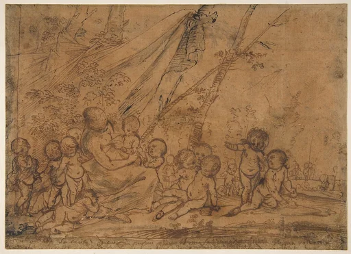 A Seated Female Figure Surrounded by Nude Infants