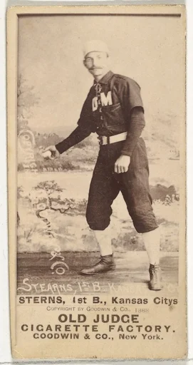 Daniel Eckford "Ecky" Stearns, 1st Base, Kansas City Cowboys, from the Old Judge series (N172) for Old Judge Cigarettes