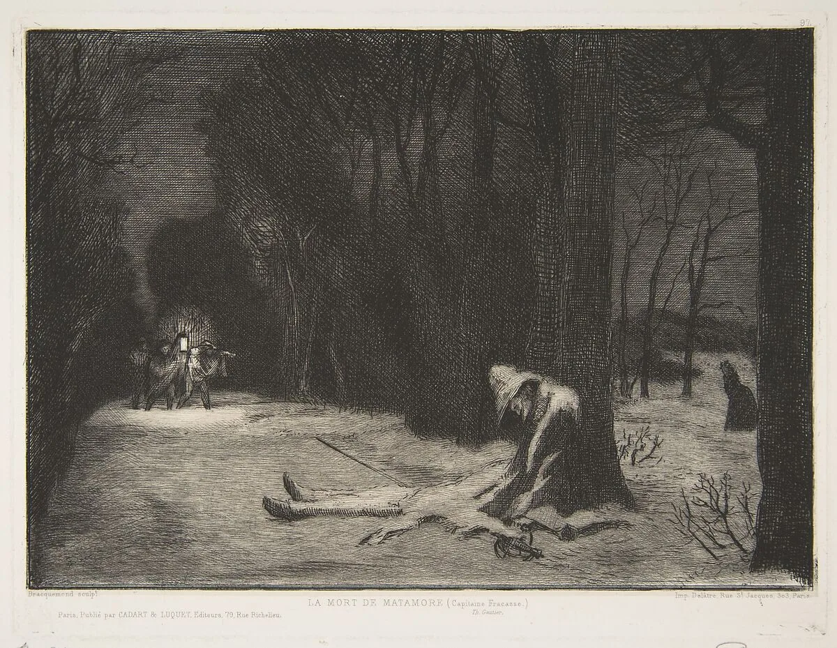 La Mort de Matamore (Capitaine Fracasse) — Félix Bracquemond|Cadart & Luquet|Auguste Delâtre