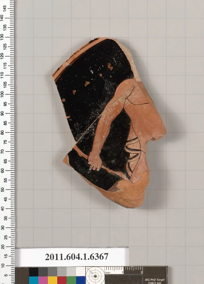 Terracotta fragment of a kylix (drinking cup) — Antiphon Painter