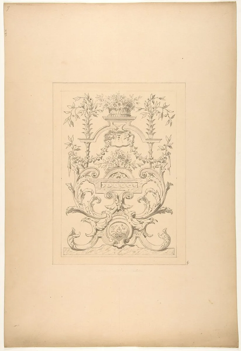 Design for a decorative panel in the Baroque style for the Chateau de Vaux-Praslin — Jules-Edmond-Charles Lachaise|Eugène-Pierre Gourdet