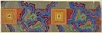 Horizontal Panel with a Central Band Containing Concentric Orange and Yellow Squares, Layered with Curving Purple and Blue Lines — Anonymous, French, 20th century