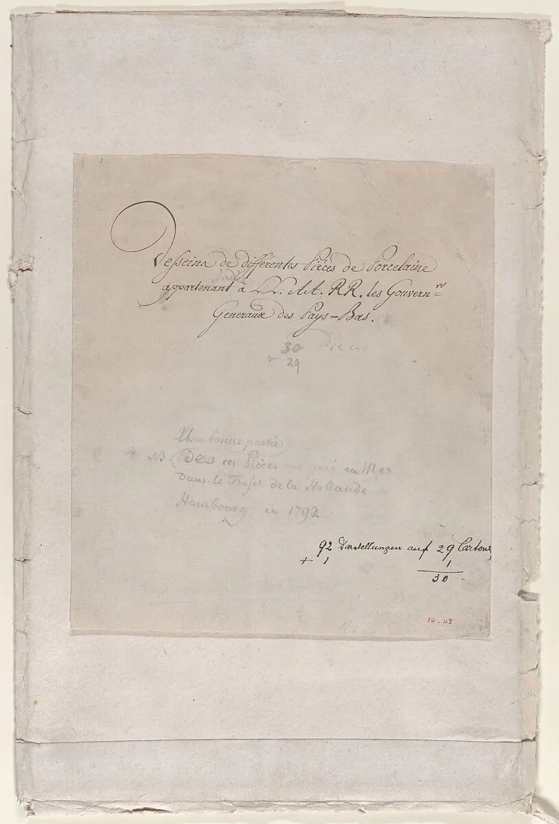 Portfolio Cover for a Group of Drawings showing Porcelain Vessels — Anonymous, French, 18th century